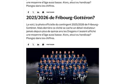 La photo officielle de l'équipe du HC Fribourg Gottéron 2025-2026 röalisée par STEMUTZ dans l'article de La Liberté par Nicolas Maradan.